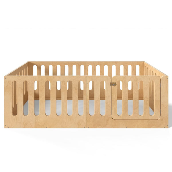 English Elm Twin Solid Pine Montessori Floor Bed with House Frame Door and Safety Fence Natural W5305P420633