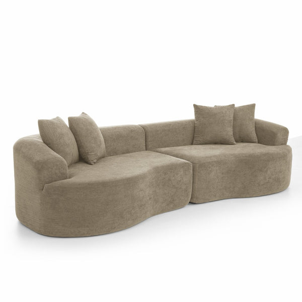 English Elm Modern Chenille Cloud Sectional Sofa Curved 4 Seat Living Room Couch Ready to Use Light Brown W1413S00133