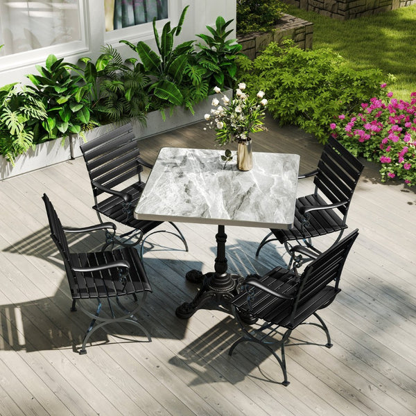 English Elm Marble-look Sintered Stone Square Bistro Table with Heavy Cast Iron Pedestal Base Light Slate Grey W3316S00038