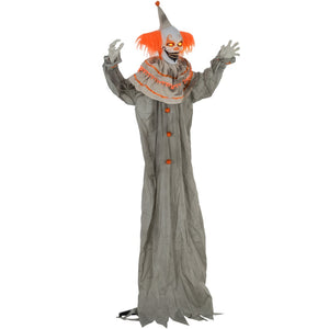 English Elm Orange Haired Animatronic Clown Six Foot Halloween Prop with Glowing Eyes and Motion Sensor T3971P382500
