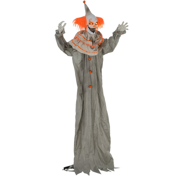 English Elm Orange Haired Animatronic Clown Six Foot Halloween Prop with Glowing Eyes and Motion Sensor T3971P382500