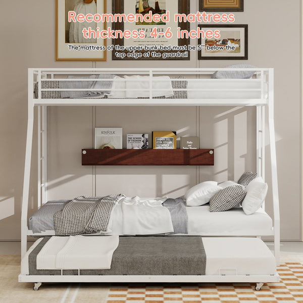English Elm High Stability Square Tube Bunk Bed With Trundle & Ladder - Modern Design For Home & Dorms! W1935P360891
