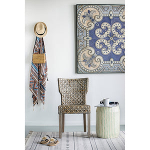 English Elm 14x14x18" Capiz Stool with Ogee Pattern and Brass Base — Modern Geometric Accent Seat for Living Spaces Cream,Green W2078P326519