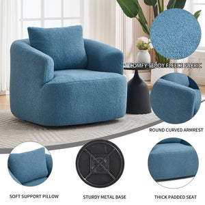 English Elm 360° Swivel Barrel Chair Teddy Fleece Upholstery with Pillow for Bedroom Reading Nook W1803P362979