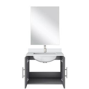 English Elm Dark Grey Single Bath Vanity Set With White Quartz Countertop, Mirror, And Faucet - Modern Elegance B2731S01296