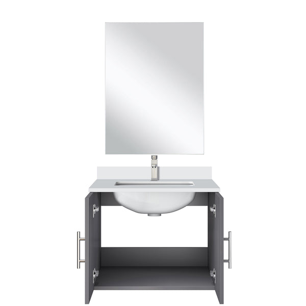 English Elm Dark Grey Single Bath Vanity Set With White Quartz Countertop, Mirror, And Faucet - Modern Elegance B2731S01296