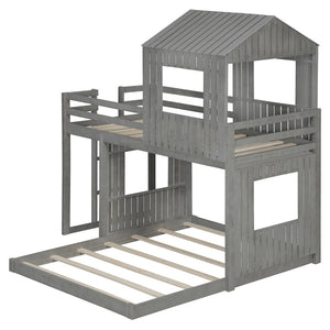 English Elm Wooden Twin Over Full Bunk Bed Farmhouse Playhouse Design with Ladder Guardrails LT000327AAE-1