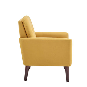 English Elm Tufted Upholstered Armchair with Mid-Century Flared Dowel Legs, Plush Foam Seat and Engineered Frame Yellow B343P317237