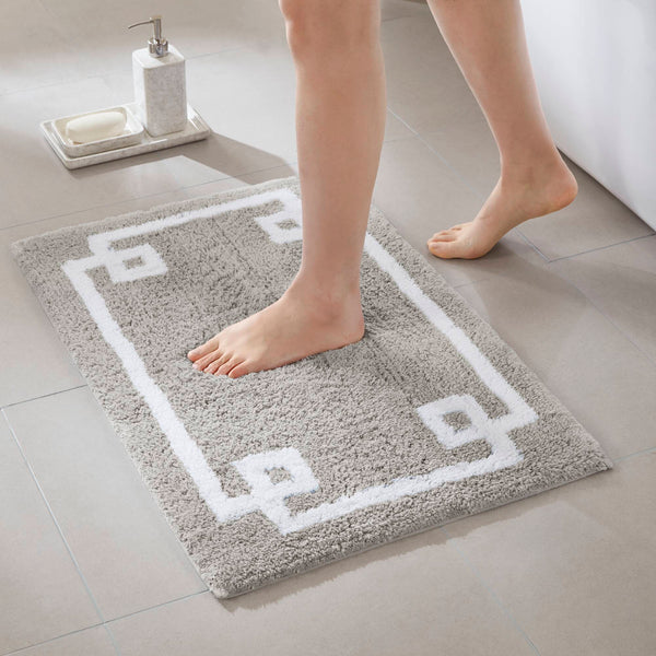 JLA Home Madison Park - Cotton Tufted Bath Rug Runner 24x72 - Plush OEKO-TEX Cotton, Skid-Resistant Backing, Machine Washable Grey MP72-3607