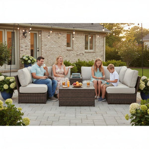 English Elm Fully Assembled 8-Piece Modular Outdoor Seating Group With Plush Cushions For Stylish Gatherings B120S00242