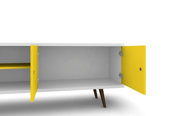 English Elm Liberty 63" Modern Mid-Century Tv Stand In White & Yellow With Storage, Cable Management & Style B365P398388