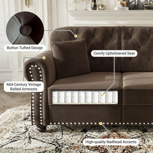 English Elm 63"upholstered Velvet Loveseat with Tufted Back Nailhead Arms Chesterfield Living Room Brown W1885S00380