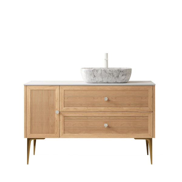 English Elm Dipa 48 Inch Floating Bathroom Vanity Walnut Cabinet Sintered Stone Top Led Sensor W2615S00469