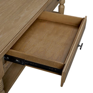 English Elm Drawer Cocktail Table Hickory Veneer Wood with Turned Legs Open Shelf Living Room Tan B2699P443216