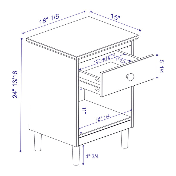 English Elm Walker Edison - Classic Solid Wood Nightstand with Drawer & Cubby in Caramel—Pine, Sustainable, Modern Storage B185P168900