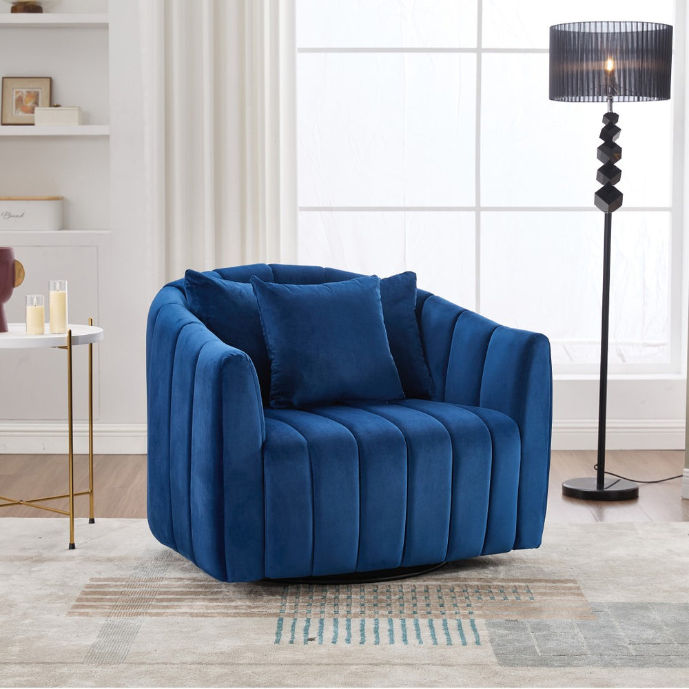 English Elm 40.1"w Velvet Swivel Barrel Chair Oversized Channel Tufted Accent Seat with Pillows W3118S00027