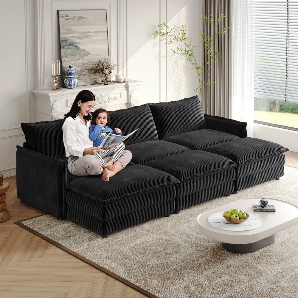 English Elm Corduroy 3-Seater Cloud Sofa With Movable Footrests - Oversized Deep-Seat Recliner For Ultimate Comfort W834S00443