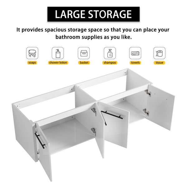 English Elm 60 Inch Wall-mounted Bathroom Vanity Cabinet with Soft-Close Doors, Eco Plywood, Scratch & Water-Resistant Finish Glossy White W999P208036