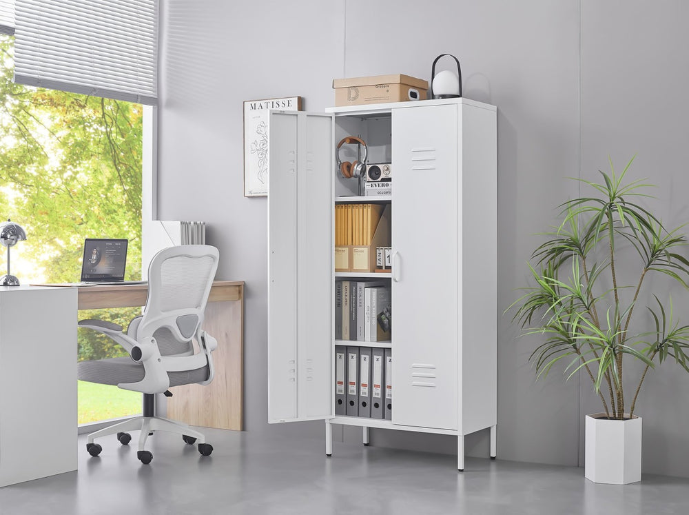 English Elm Metal Locker Cabinet Ventilated Steel Build Adjustable Shelves Industrial Home Organizer White T3625P391459