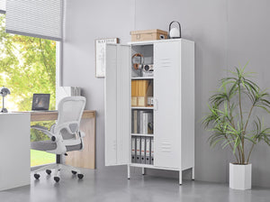 English Elm Metal Locker Cabinet Ventilated Steel Build Adjustable Shelves Industrial Home Organizer White T3625P391459