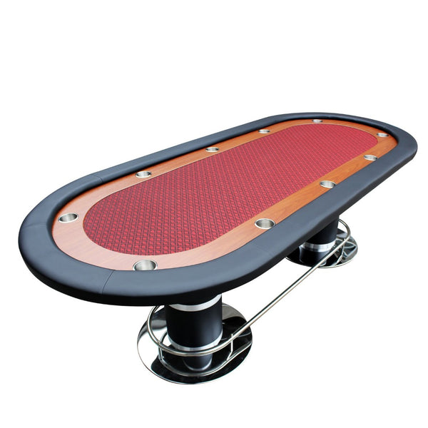 English Elm 96" Oval Poker Table Seats 10 with Speed Felt Surface Stainless Steel Cup Holders Red W2748S00049