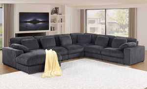 English Elm Nadine Plush Dark Gray Corduroy Modular Corner Sectional Sofa with Left-Facing Chaise, Pillows, Versatile Seating Arrangement, Luxe Comfort B061S00881