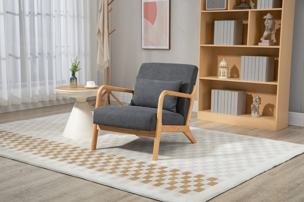 English Elm Mid Century Modern Accent Chair - Plush Grey Upholstered Reading Armchair With Wood Frame Design W2530P326473