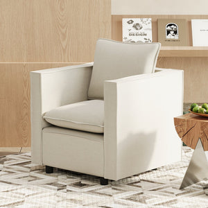 English Elm Decorative linen single sofa chair with breathable soft cushion, compact armrest design for cozy reading nook Beige W1727P237736
