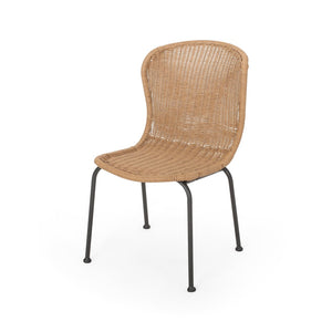 English Elm Boho Faux Rattan Outdoor Dining Chairs Wicker Weave Scroll Back Patio Set of 2 66899.00LBRN