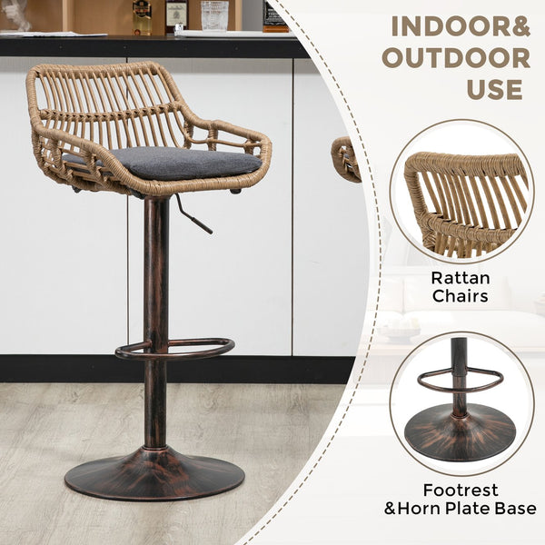 English Elm Modern Swivel Bar Stools Set of 2 Adjustable Counter Height Chairs with Linen Seat Vintage Gold Frame Gray W39594823