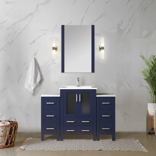 English Elm Navy Blue Single Bath Vanity With Ceramic Top & Side Cabinet – Elegant 48" Design For Any Bathroom B2731S00971