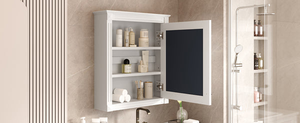 English Elm 24'' 24'' Wall Mounted Bathroom Mirror Cabinet with Adjustable Shelves, Space-Saving Modern Storage Solution White N710P195492K