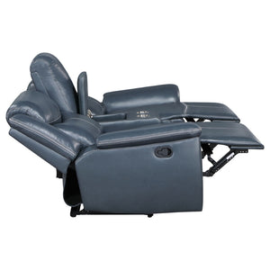 English Elm Stanwicke Blue Motion Reclining Loveseat With Console - Stylish Comfort, Cupholders & Storage Space B062P354056-GIGA