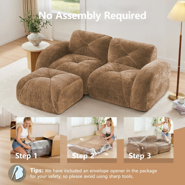 English Elm L-shaped Velvet Sectional Sofa Tufted Modular Design with High Density Foam Boneless Build Camel W714S01591