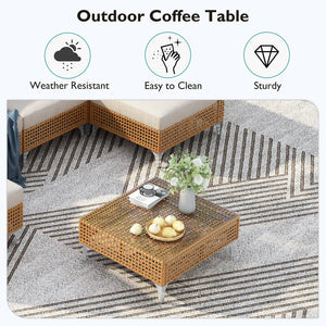 English Elm K&K 8-Piece Patio Conversation Set with 43" 60,000 BTU Propane Fire Pit, UV Wicker & Thick Cushions Beige,Orange N707S000012Z