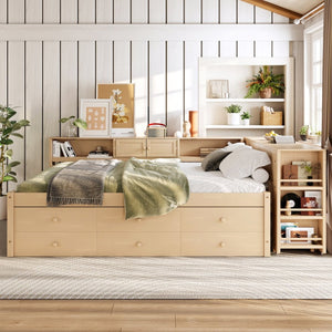 English Elm Twin Daybed Pine Frame with Trundle Desk Hutch Shelves and Storage for Kids Rooms Gold W1580S00463