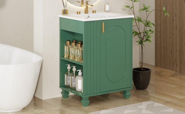 English Elm Christopher Knight Home® - 24" Retro Bathroom Vanity with Ceramic Sink, Solid Wood Frame, Soft-Close Door, Ample Storage Green N759P293645F