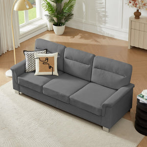 English Elm 82" Chesterfield Snowfleece Upholstered 3-seat Sofa Nailhead Trim Plush Living Room Gray W1359P386032