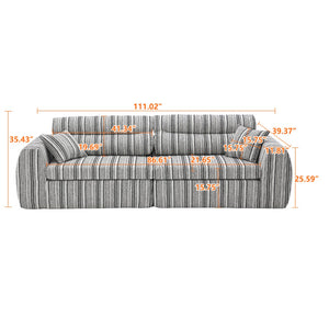 English Elm Chenille Stripe Velvet Sofa Three Seat Minimalist Upholstered Couch for Living Room Sage Green,White+Green W5532S00015