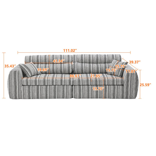 English Elm Chenille Stripe Velvet Sofa Three Seat Minimalist Upholstered Couch for Living Room Sage Green,White+Green W5532S00015