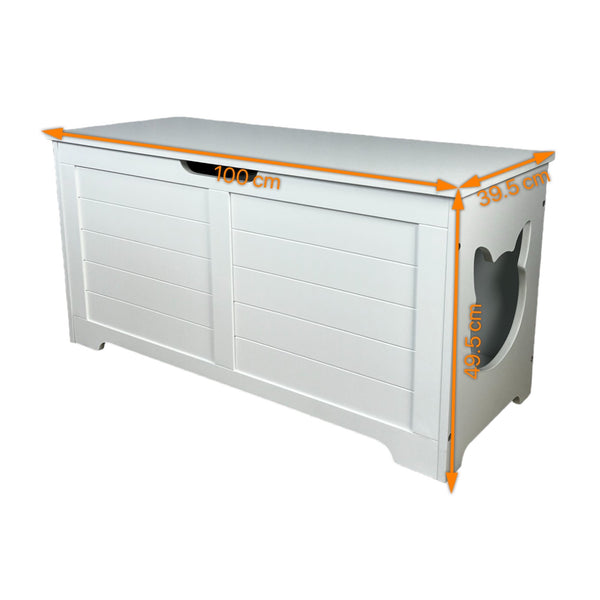 English Elm 39.4" Modern Top-Open Cat Litter Box Enclosure Cabinet, Dog-Proof Hideaway, Storage End Table White W1412P176880