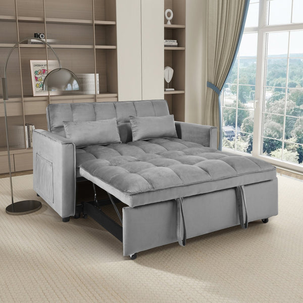 English Elm Convertible Sofa Bed with Sturdy Legs & Smooth Wheels, 3-in-1 Reclining Pull-Out Sleeper for Home Comfort Light Gray W2941P243724