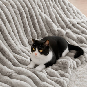 JLA Home Madison Park - Ultrasoft Luxe Faux Fur Ribbed Comforter Set with Crystal Velvet Backing for Plush, Modern Bedding Light Gray MP10-8770