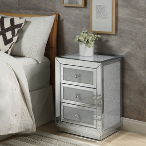English Elm Glam Mirrored Nightstand with 2 Drawers Luxury Bedroom Accent Table, Sparkling Faceted Front Design Chrome 19 L x 22.5 W x 32.5 H B2741P322555