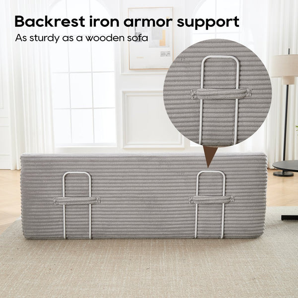 English Elm Memory foam convertible L-shaped sofa bed with corduroy upholstery, no assembly, space-saving comfort LIGHT GREY W2959P272125