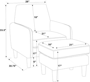 English Elm Upholstered Dark Gray Armchair with Ottoman — Polyester Foam Fill, Engineered Wood Frame, Modern Tapered Legs B343P317242