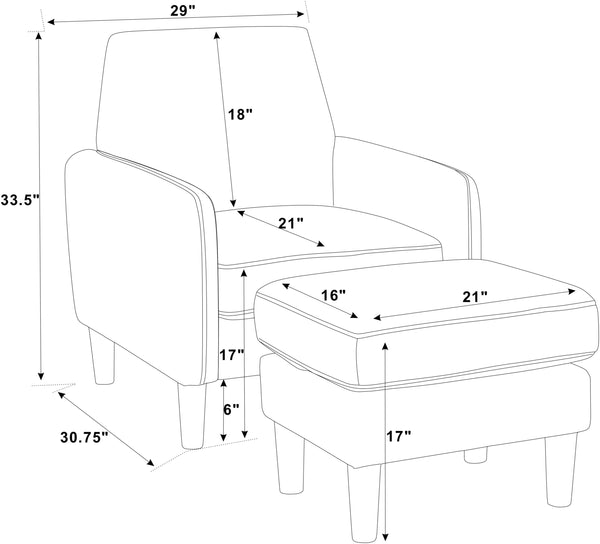 English Elm Upholstered Dark Gray Armchair with Ottoman — Polyester Foam Fill, Engineered Wood Frame, Modern Tapered Legs B343P317242