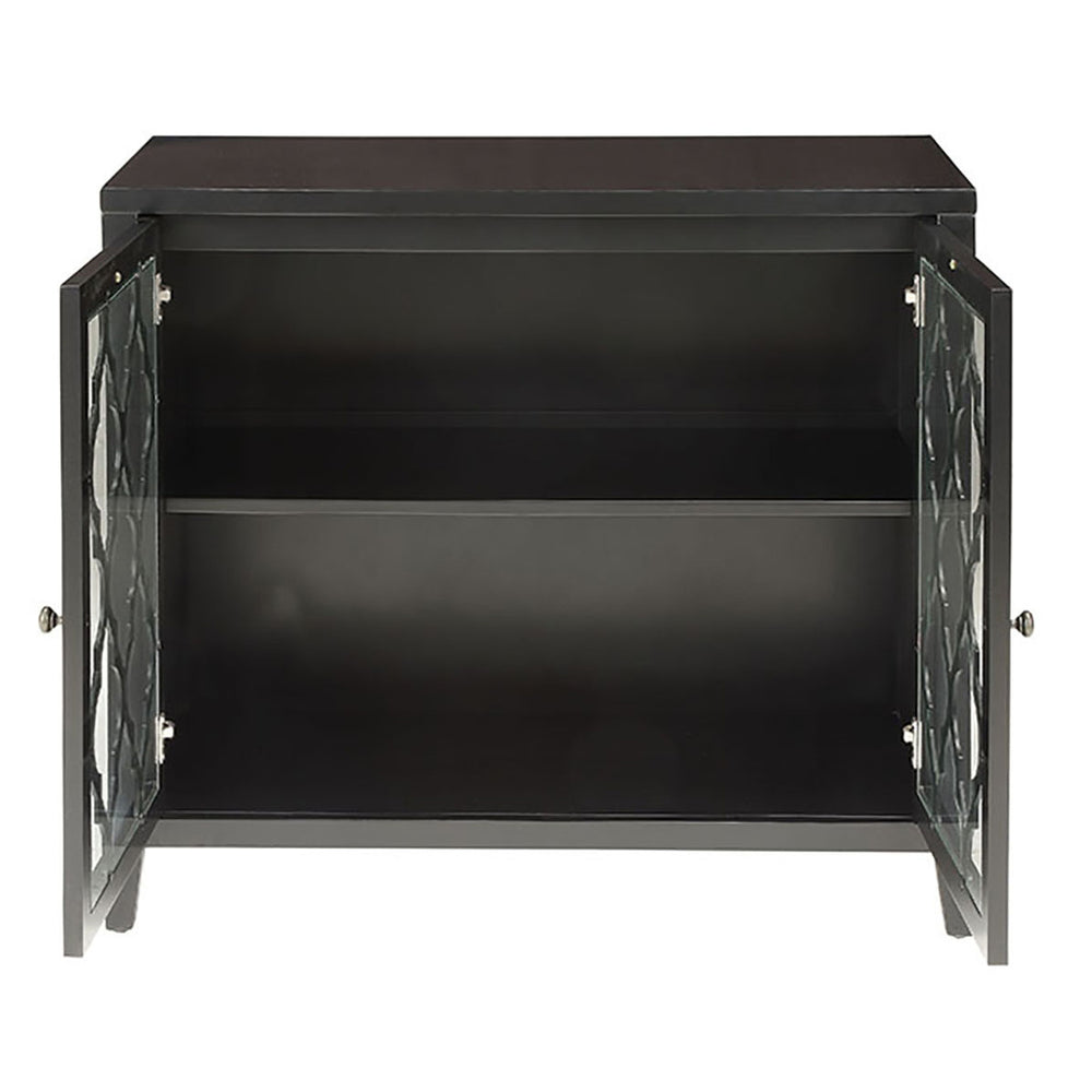 English Elm Black Console Table with Glass Doors and Interior Shelf, Tapered Wood Legs, Knob Handles, Elegant Storage Display B062P189173