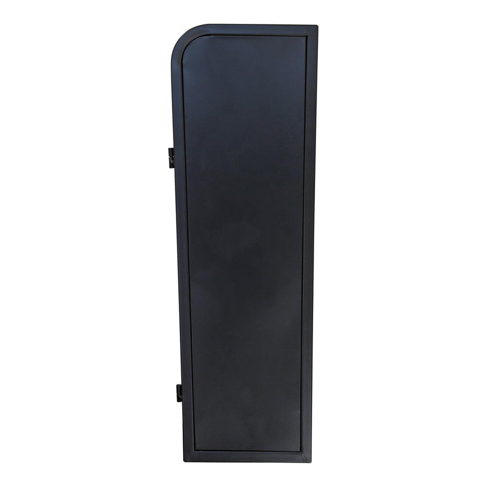 English Elm 2-Door Wall-Mounted Metal Storage Cabinet Antique Black with Fluted Tempered Glass Shelves & Knobs W3122P272920