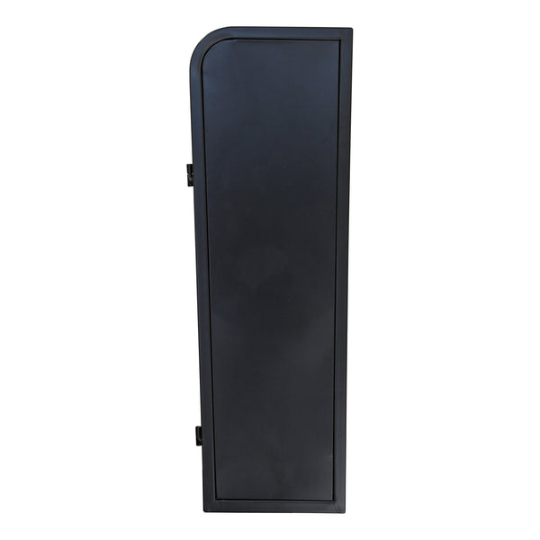 English Elm 2-Door Wall-Mounted Metal Storage Cabinet Antique Black with Fluted Tempered Glass Shelves & Knobs W3122P272920